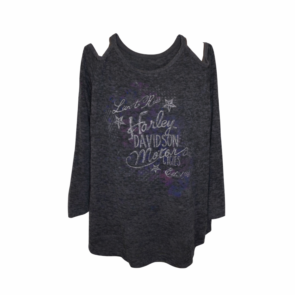 New Harley-Davidson® Authentic "Live to Ride" Burnout Cold Shoulder Long Sleeve Top Gray