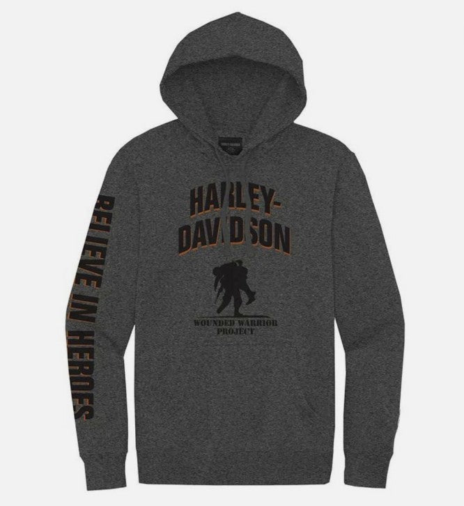 New Harley-Davidson® Authentic Men's Wounded Warrior Pullover Hoodie Knit Heather Grey