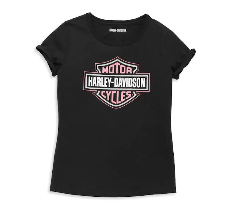 New Harley-Davidson® Authentic Women's Bar & Shield Cuffed Sleeve Graphic Tee- Black Beauty