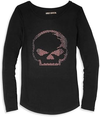 New Harley-Davidson® Authentic Women's Rhinestone Willie G Skull Baseball Hem Tee