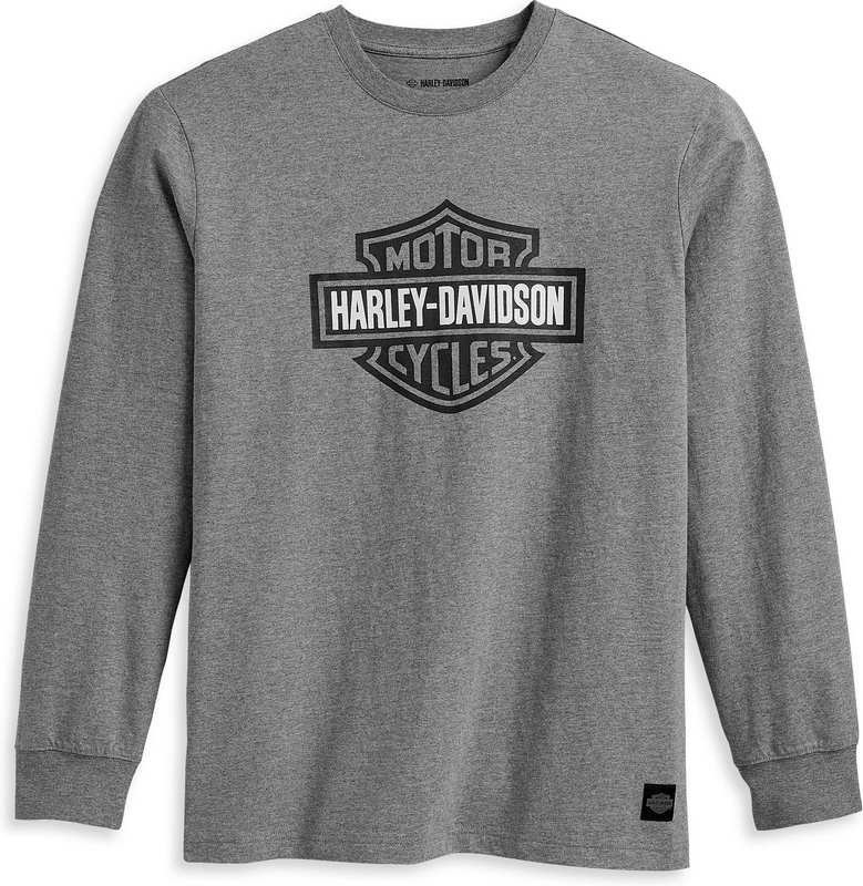 New Harley-Davidson® Authentic Men'S Bar & Shield Long Sleeve Tee, Heather Grey