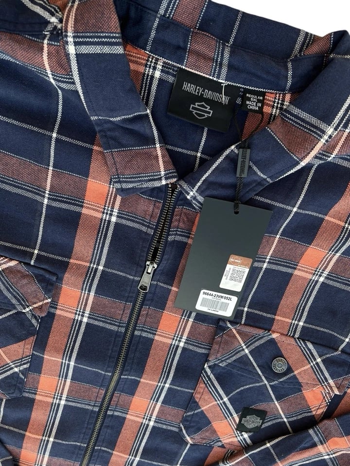 New Harley-Davidson® Authentic Men's Eclipse Zip-Up Plaid Shirt Authentic Bike