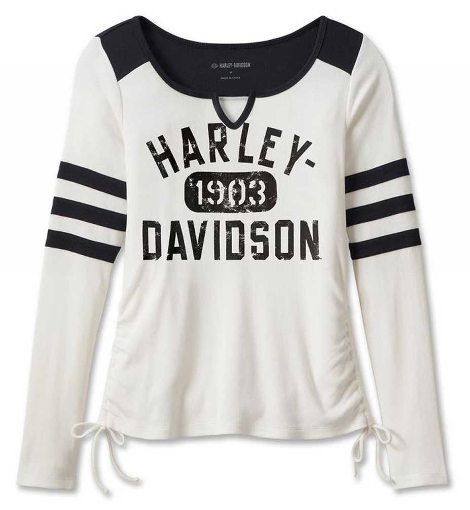 New Harley-Davidson® Authentic Woman Race Her Long Sleeve Knit Top - Blanco