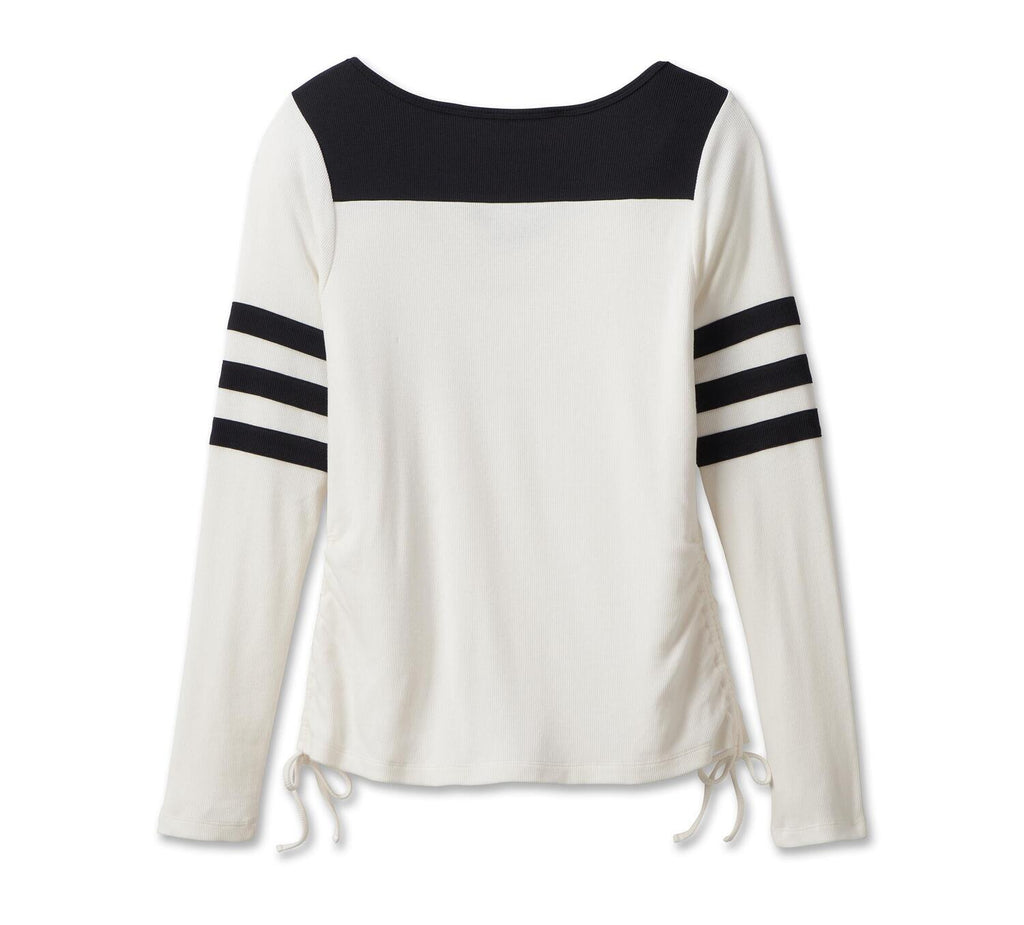 New Harley-Davidson® Authentic Woman Race Her Long Sleeve Knit Top - Blanco