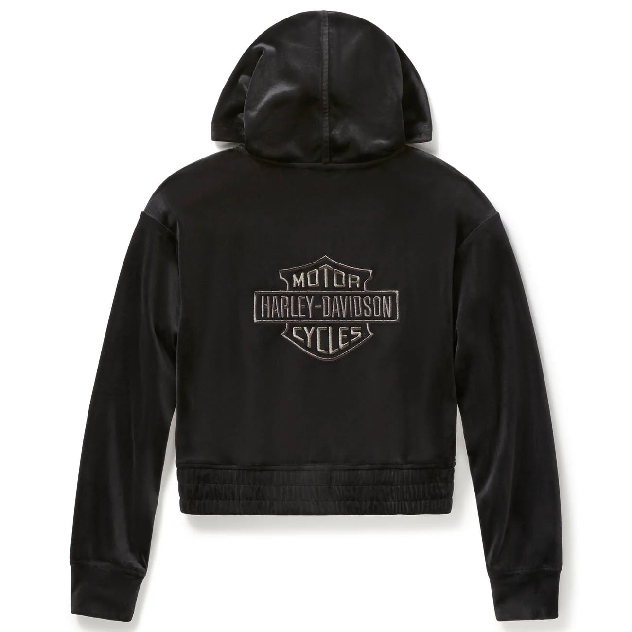 New Harley-Davidson® Authentic Velour Polyester Zip-Up Long Sleeve Hoodie, Black