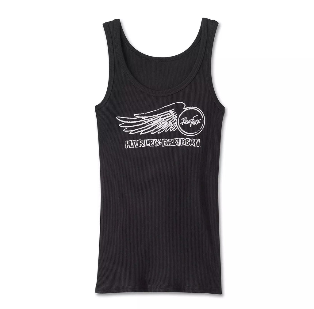 New Harley-Davidson® Authentic Women's Tank Top Willie G Winged Wheel Stretch Rib Black