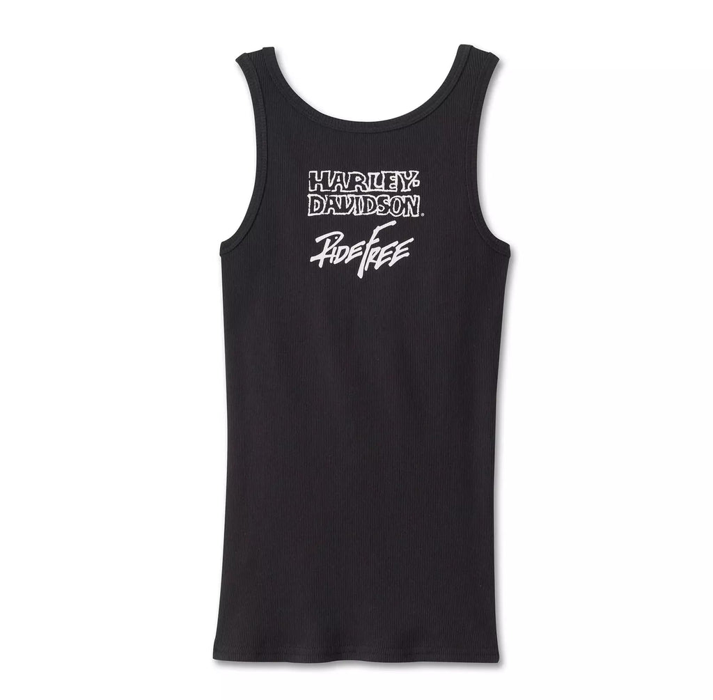 New Harley-Davidson® Authentic Women's Tank Top Willie G Winged Wheel Stretch Rib Black