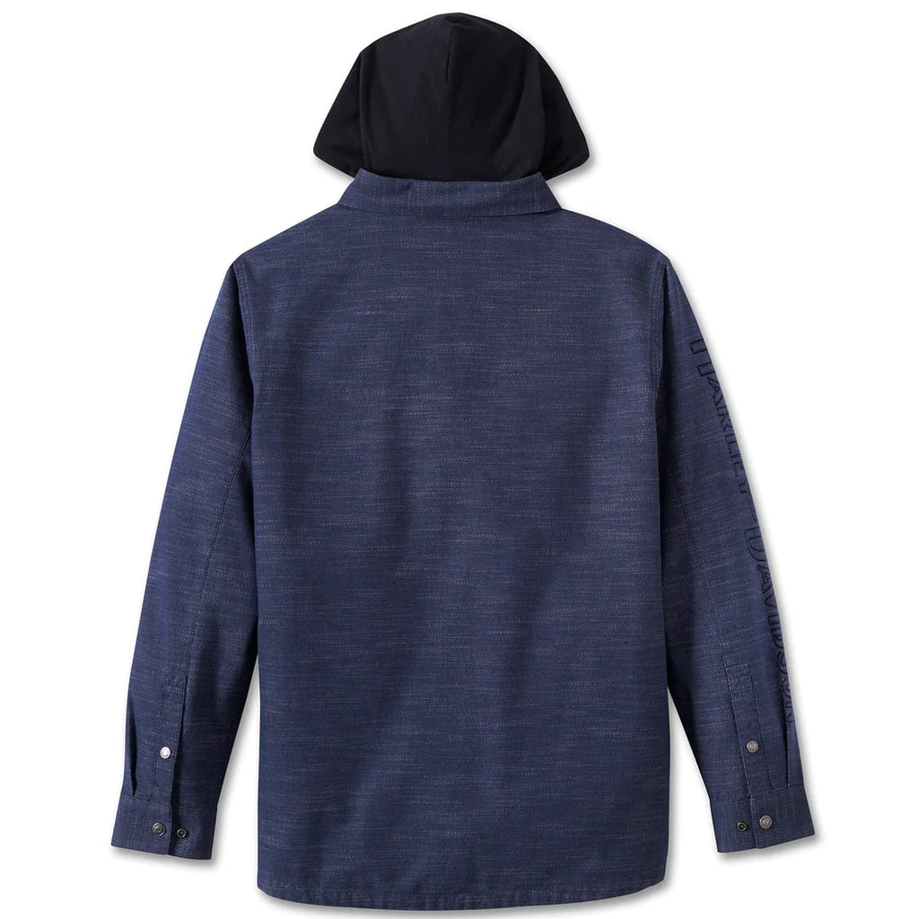 New Harley-Davidson® Authentic Men's Whiplash Hooded Long Sleeve Shirt, Blue