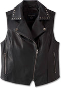New Harley-Davidson Women's Classic Eagle Studded Leather Vest, Black