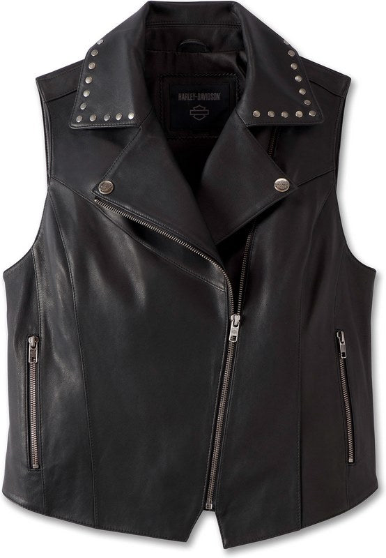 New Harley-Davidson Women's Classic Eagle Studded Leather Vest, Black