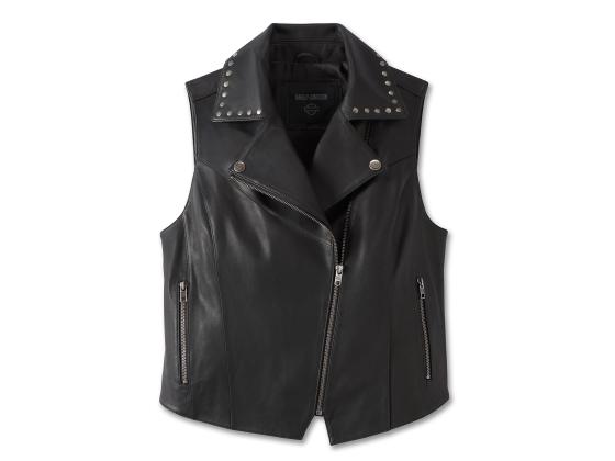 New Harley-Davidson Women's Classic Eagle Studded Leather Vest, Black