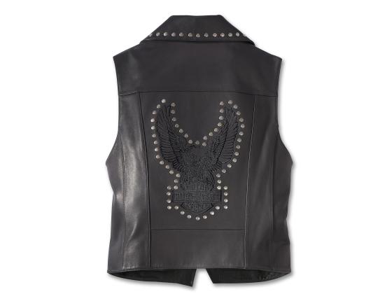 New Harley-Davidson Women's Classic Eagle Studded Leather Vest, Black