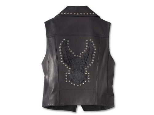 New Harley-Davidson Women's Classic Eagle Studded Leather Vest, Black