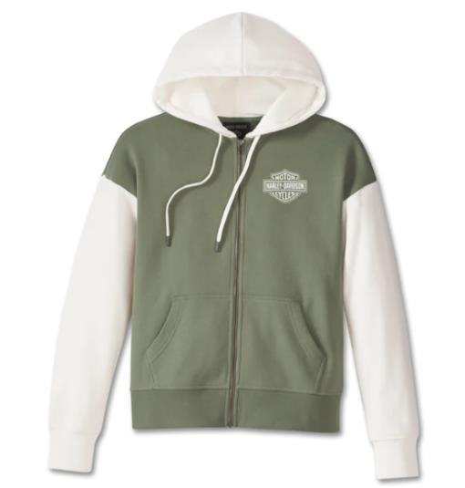 New Harley-Davidson® Authentic Women’s Special Racer Front Zip Front Hoodie Color blocked – Oil Green