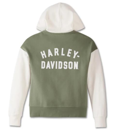 New Harley-Davidson® Authentic Women’s Special Racer Front Zip Front Hoodie Color blocked – Oil Green