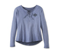 New Harley-Davidson® Authentic Women's Throttle Lace-Up Knit Top - Colony Blue