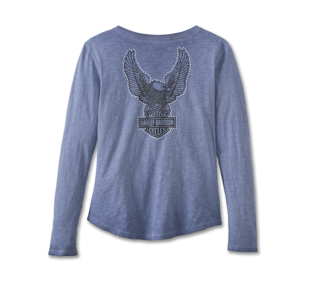 New Harley-Davidson® Authentic Women's Throttle Lace-Up Knit Top - Colony Blue