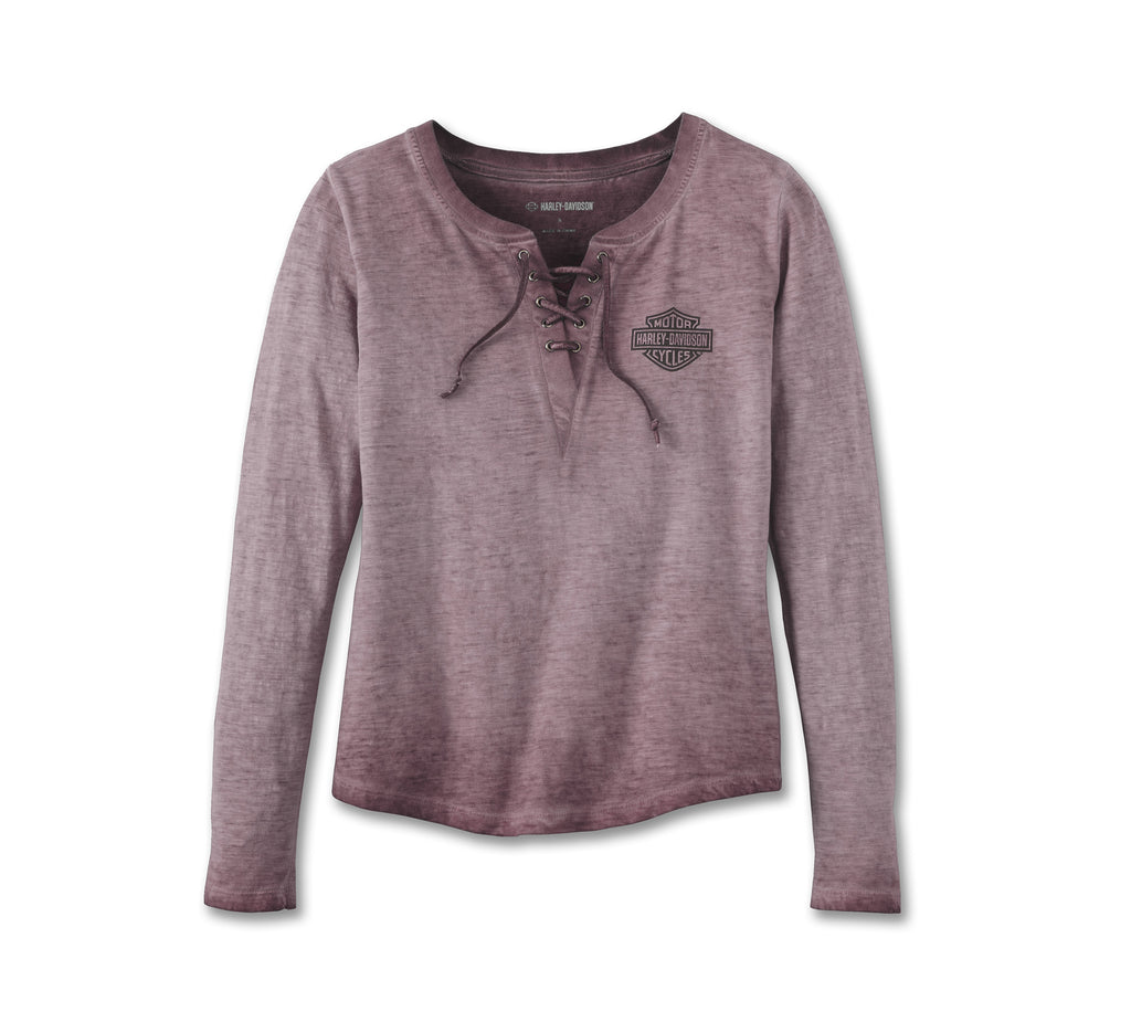 New Harley-Davidson® Authentic Women's Throttle Lace-Up Knit Top - Grape Shake