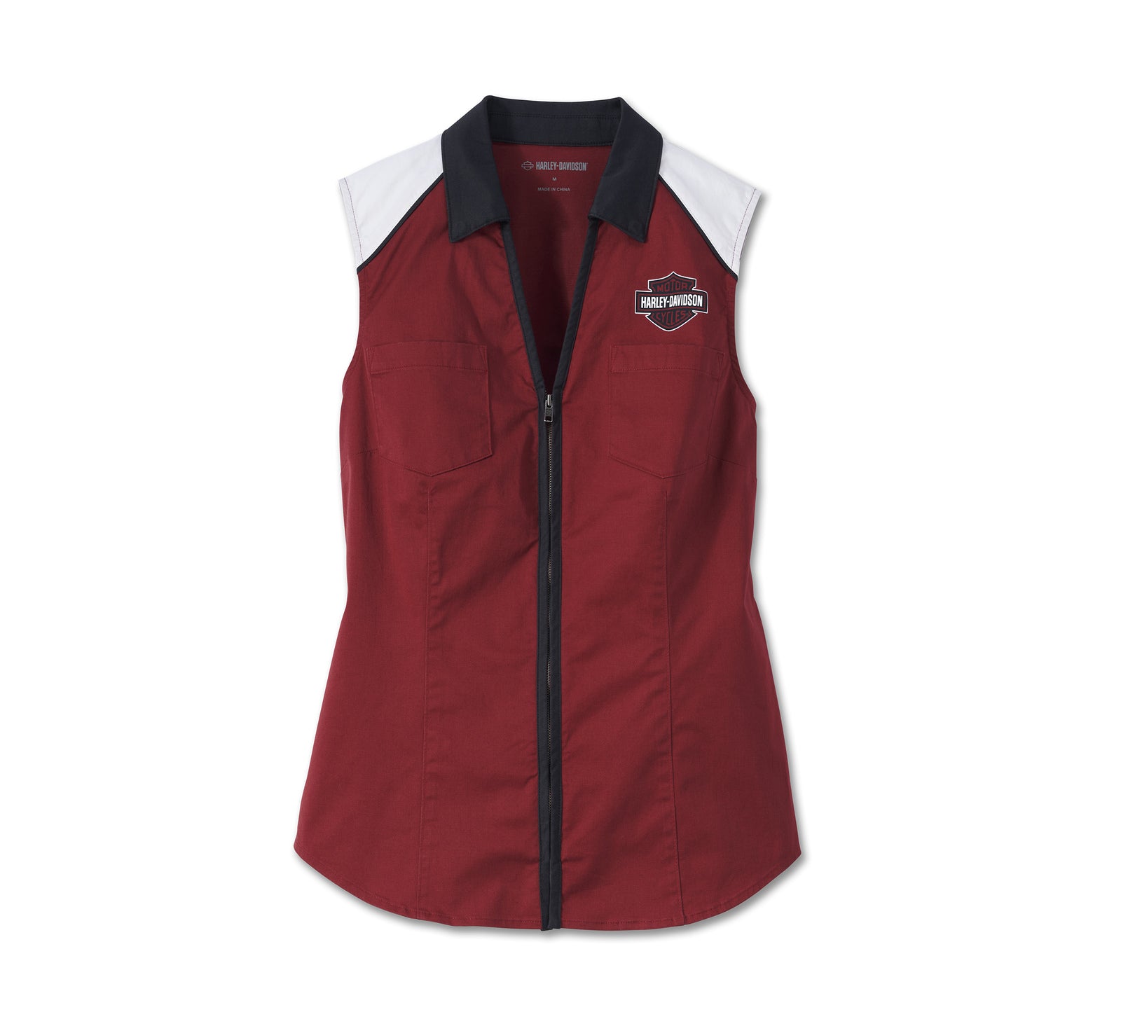 New Harley-Davidson® Authentic Women's Liberty Sleeveless Zip Front Shirt Color blocked - Winery