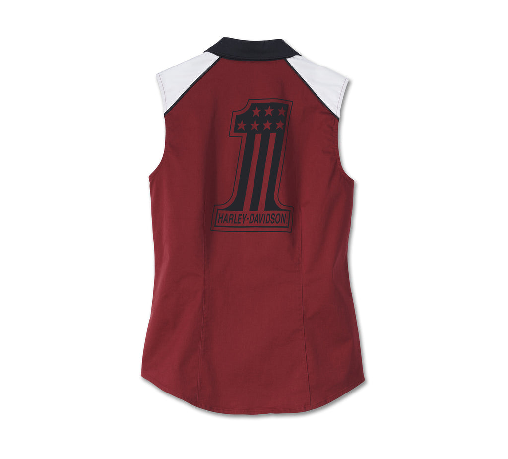 New Harley-Davidson® Authentic Women's Liberty Sleeveless Zip Front Shirt Color blocked - Winery