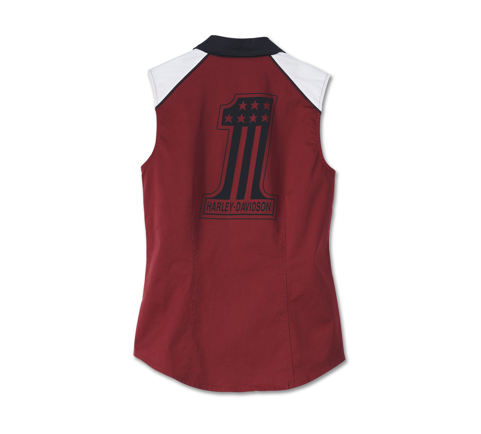 New Harley-Davidson® Authentic Women's Liberty Sleeveless Zip Front Shirt Color blocked - Winery
