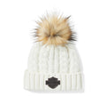 New Harley-Davidson® Authentic Women's Leather Patch Pom Beanie