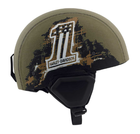 New Harley-Davidson® Authentic Men's Arterial Canvas B12 Half Helmet, Military Green