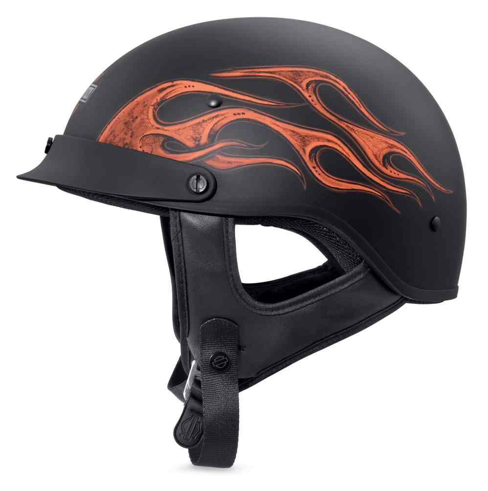 New Harley-Davidson® Authentic Men's Wheeler Flames M04 Half Helmet, Matte Black