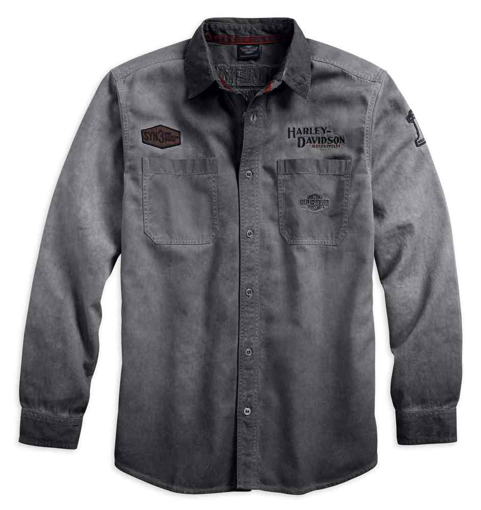 New Harley-Davidson® Authentic Men's Iron Block Long Sleeve Woven Shirt, Gray