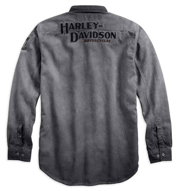 New Harley-Davidson® Authentic Men's Iron Block Long Sleeve Woven Shirt, Gray