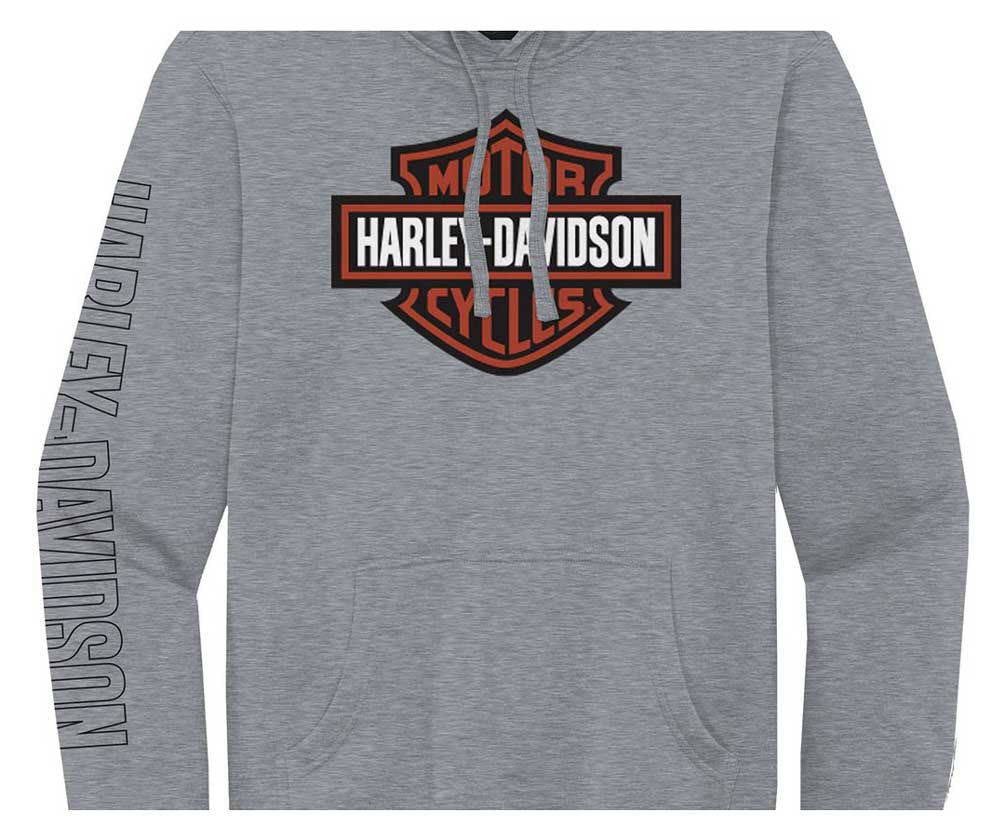New Harley-Davidson® Authentic Men's Hallmark B&S Pullover Hoodie, Heather Gray