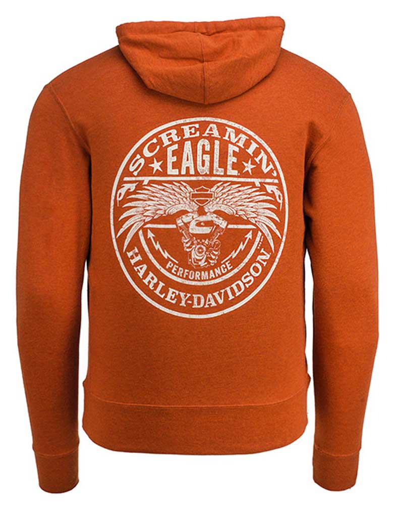 New Harley-Davidson® Authentic Men's Hallmark B&S Pullover Hoodie, Vintage Orange