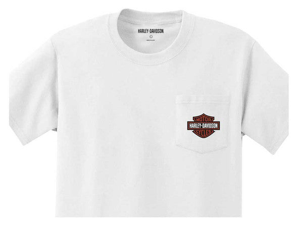 New Harley-Davidson® Authentic Men's B&S Logo Short Sleeve Pocket Tee - White