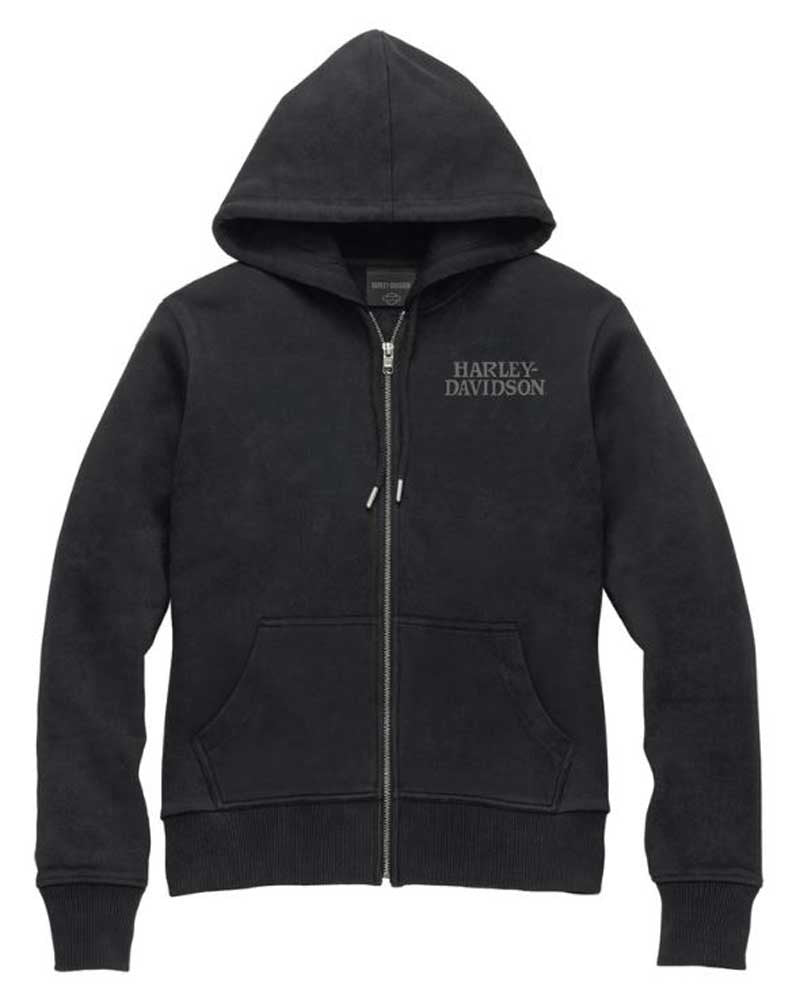 New Harley-Davidson® Authentic Women's Special Skull Zip Front Hoodie - Black