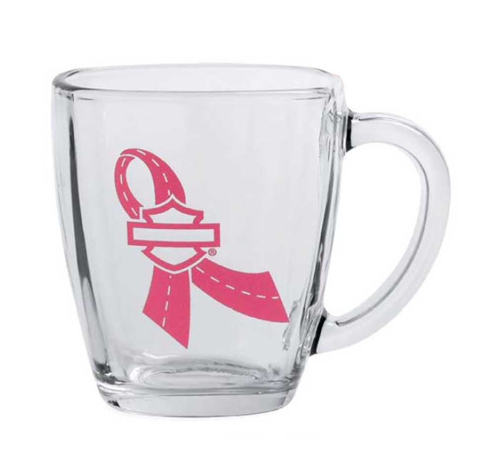 New Harley-Davidson® Authentic Glass Mug, Pink Label Ribbon Bar & Shield, 14 oz